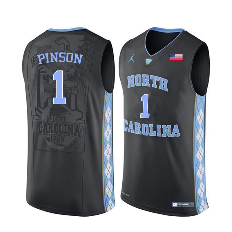 Men North Carolina Tar Heels #1 Theo Pinson College Basketball Jerseys Sale-Black